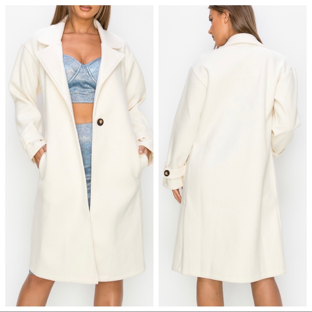 Winter White Fabulous Chic Mid Length Notch Collar Coat - Picture 2 of 5